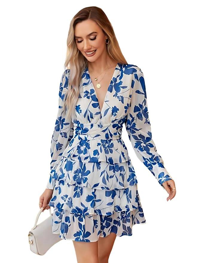Leriya Fashion V-Neck Floral Ruffle Mini Dress Leriya Fashion V-Neck Floral Ruffle Mini Dress