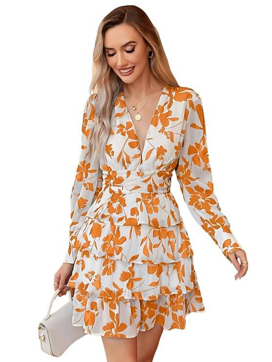LERIYA FASHION One‑Piece Floral Print Long Sleeve Dress