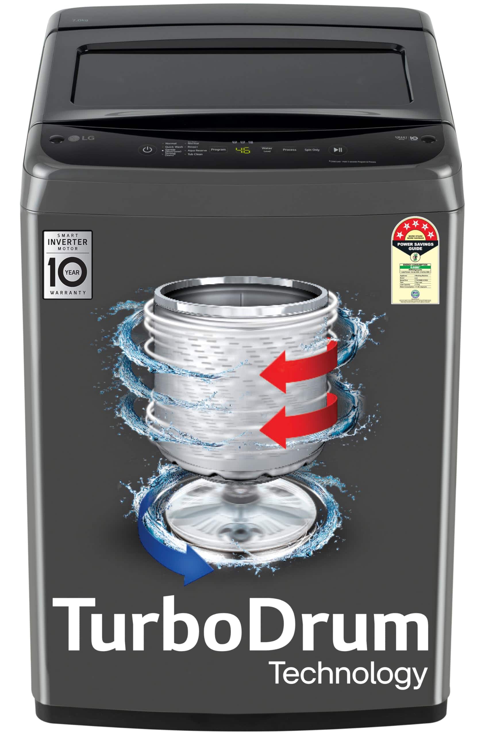 LG 7 kg 5 Star, Smart Inverter Technology, TurboDrum, Smart Diagnosis with Soft Closing Door Fully Automatic Top Load Washing Machine Black (T70VBMB1Z) LG 7 kg 5 Star, Smart Inverter Technology, TurboDrum, Smart Diagnosis with Soft Closing Door Fully Automatic Top Load Washing Machine Black (T70VBMB1Z)