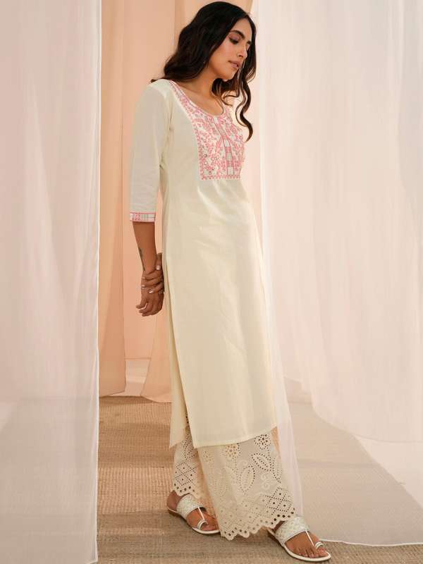  Libas Floral Embroidered Yoke Design Cotton Straight Kurta