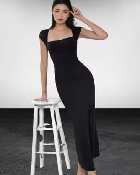 Lime Women Bodycon Black Maxi Full Length Dress Lime Women Bodycon Black Maxi Full Length Dress