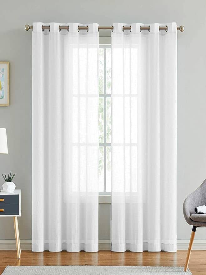 LINENWALAS Cotton Linen Sheer Curtains (Set of 2, White)