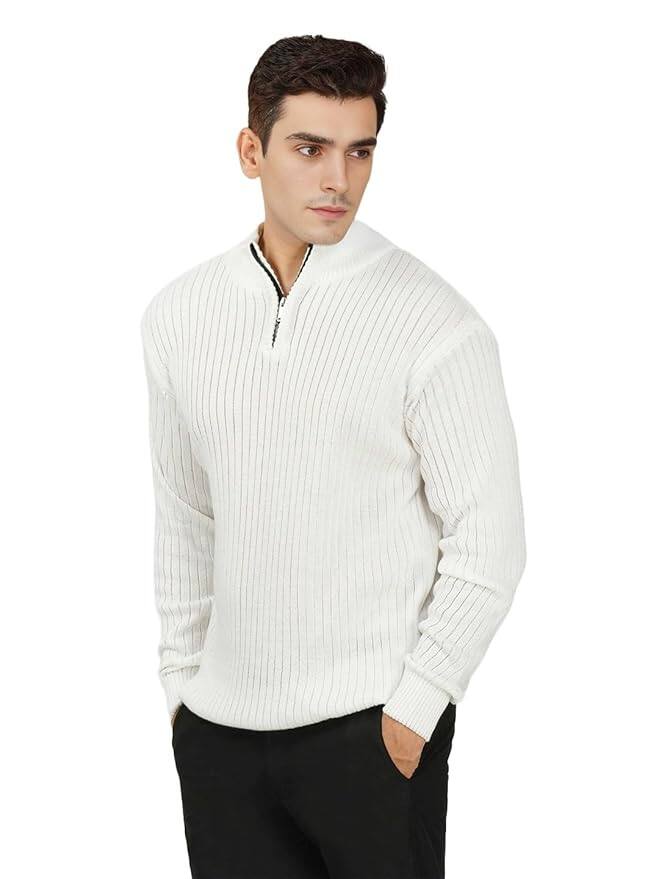 LOQUE Men’s Wool Blend Half Zip High Neck Pullover