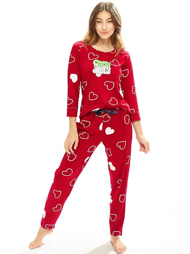 LOTIK Women’s Cotton Heart Print Full-Sleeve Night Suit Set