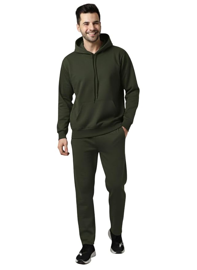 Mack Jonney Solid Warm Fleece Tracksuit Set with Full-Sleeve Hoodie