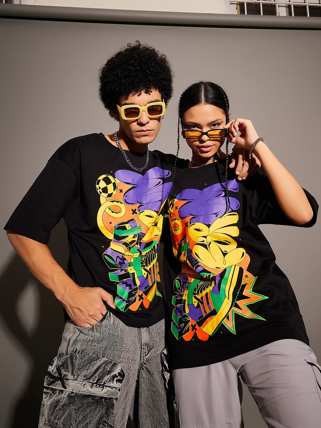 MASCLN SASSAFRAS Unisex Black Graphic Printed Pure Cotton Oversized T-shirt MASCLN SASSAFRAS Unisex Black Graphic Printed Pure Cotton Oversized T-shirt
