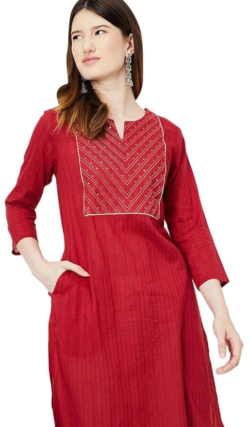 Max Women's Cotton Blend Solid Regular Kurta