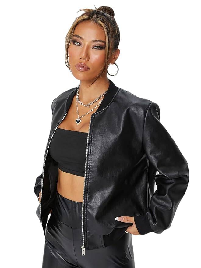 MAYKR Women’s Slim Fit Genuine Leather Crop Jacket