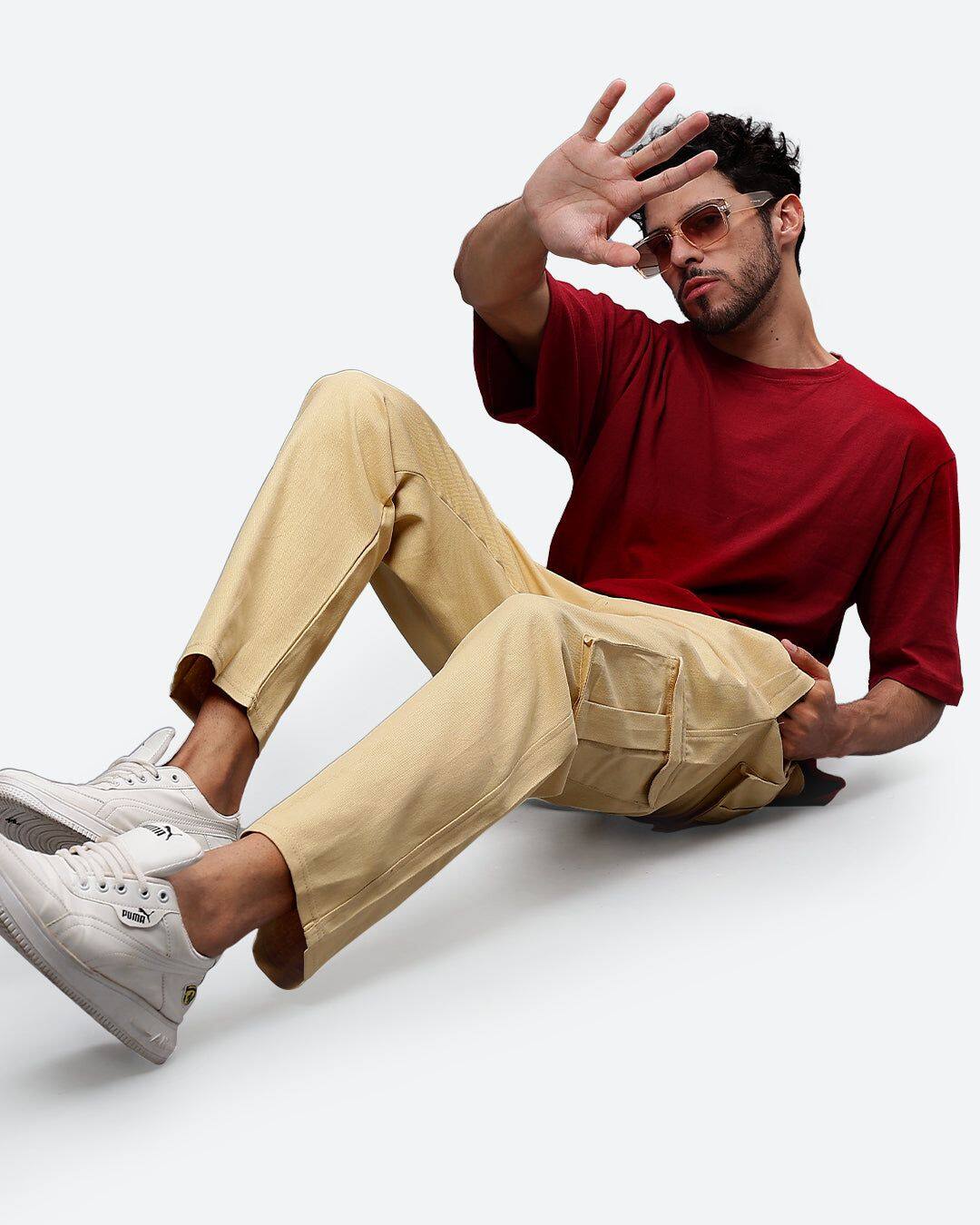 Mad Over Print Beige Men Cargo Joggers