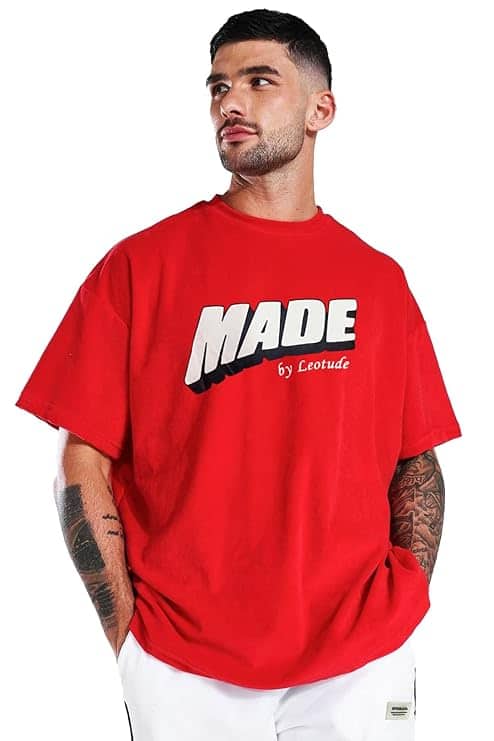 LEOTUDE Men's Cotton Blend Dragon Printed Oversized T-Shirt LEOTUDE Men's Cotton Blend Dragon Printed Oversized T-Shirt