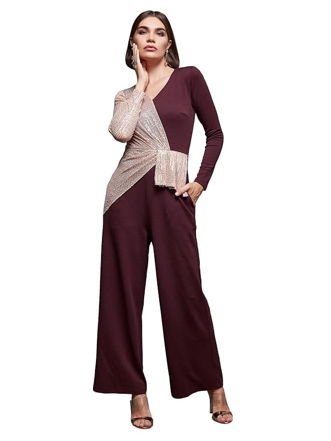 Miss Chase Women’s V-Neck Embellished Asymmetric Jumpsuit