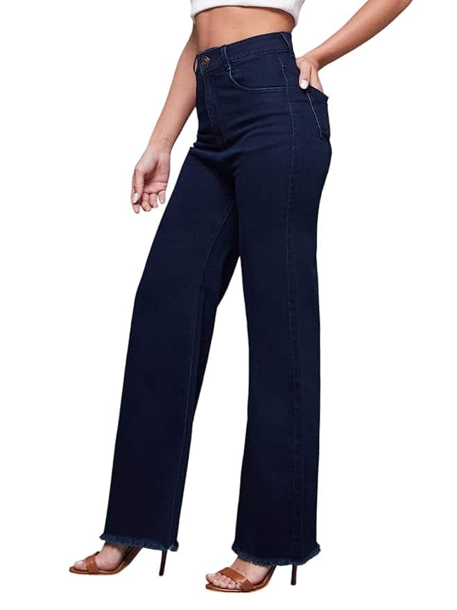 Miss Chase Women’s Wide-Leg High-Rise Stretchable Denim Jeans