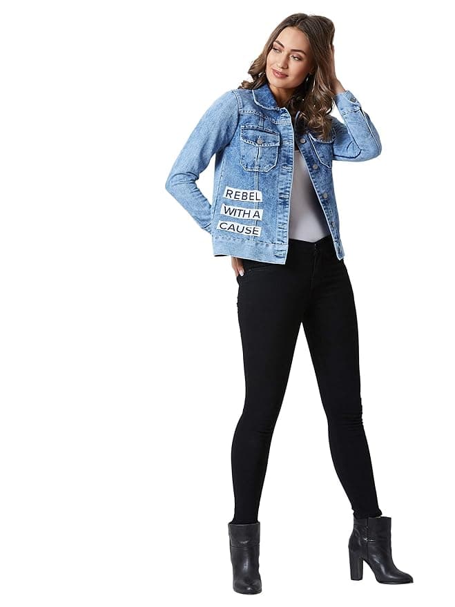Miss Chase Polo Neck Full Sleeves Denim Overcoat