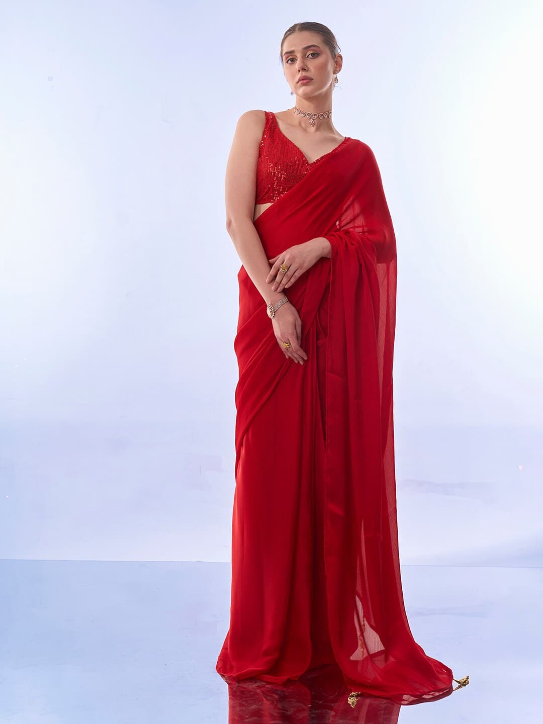 Mitera Sequinned Pure Chiffon Ready to Wear Saree Mitera Sequinned Pure Chiffon Ready to Wear Saree