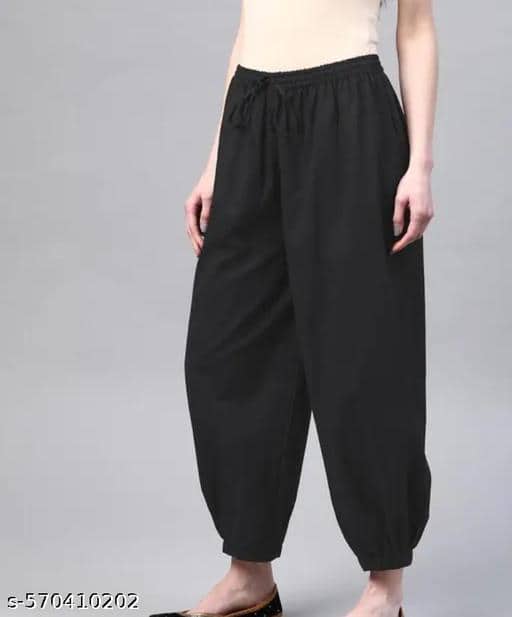  Laado - Pamper Yourself Women Black Solid Pure Cotton Cropped Afghan Sustainable Salwar