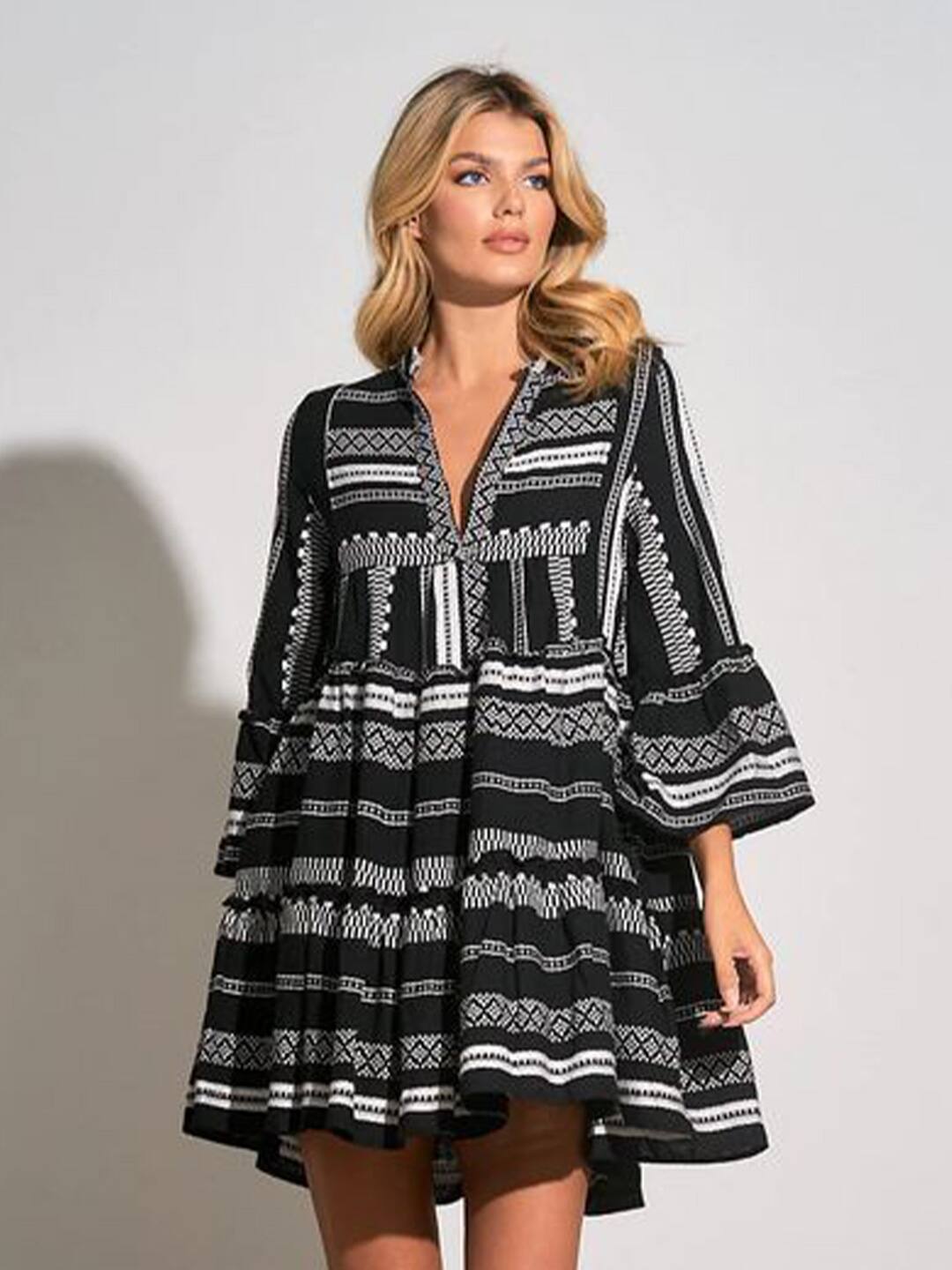 MANOJAVA Floral Cotton Print Flared Sleeve Layered Fit & Flare Dress MANOJAVA Floral Cotton Print Flared Sleeve Layered Fit & Flare Dress