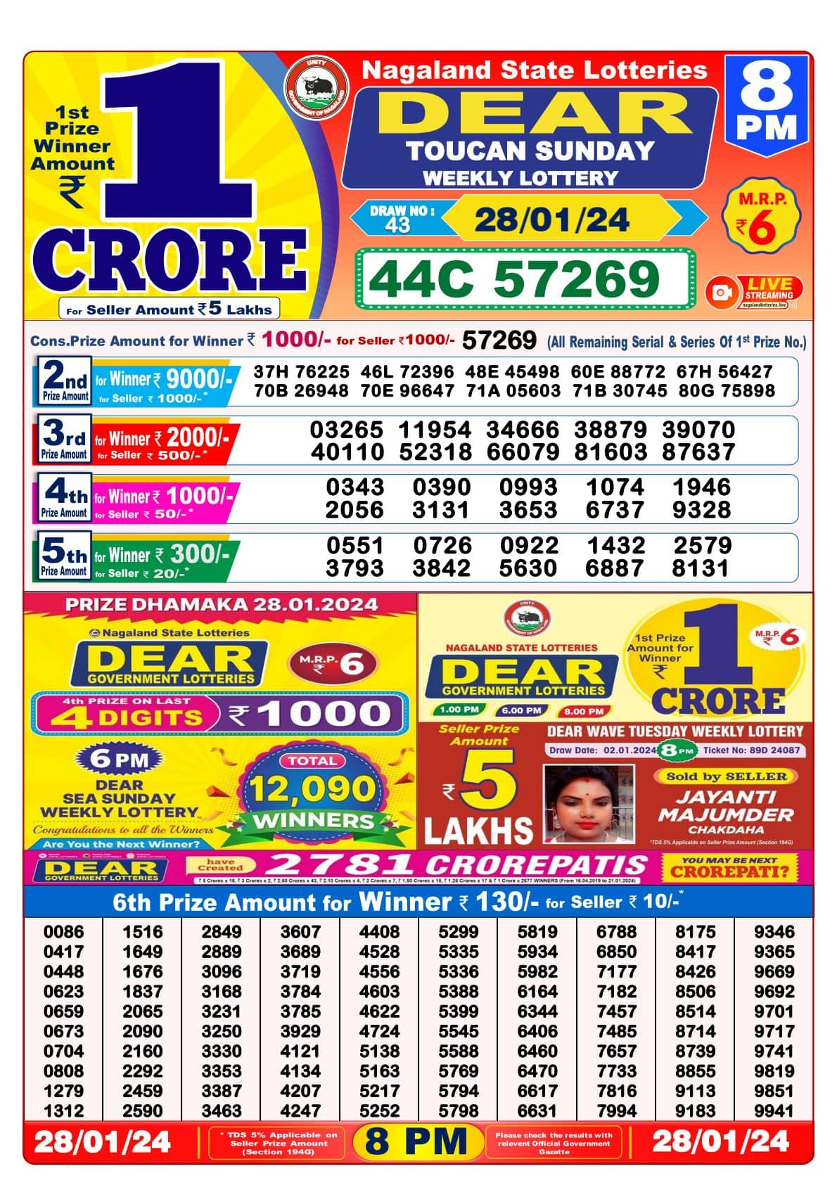 Monday lotto shop draw 3842