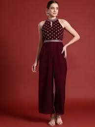  Anouk Halter Neck Printed Embroidered Culotte Jumpsuit with Belt