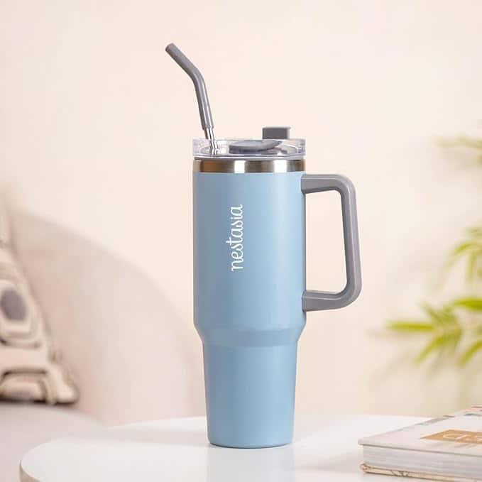 Nestasia 1.2L Tumbler with Handle, Straw & Lid (Bluish Grey) Nestasia 1.2L Tumbler with Handle, Straw & Lid (Bluish Grey)