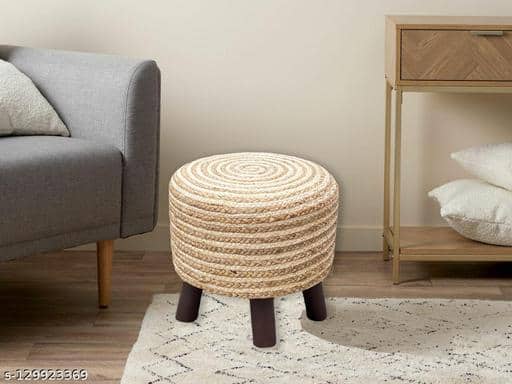 Kuber Industries White 2 Pieces Striped Eco Friendly Rope Ottoman Stool For Sitting Kuber Industries White 2 Pieces Striped Eco Friendly Rope Ottoman Stool For Sitting