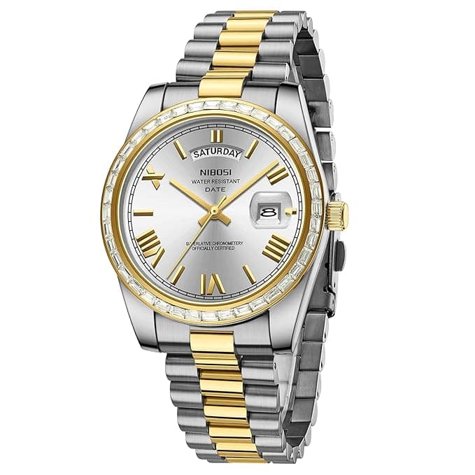 NIBOSI Analog Quartz Diamond Bezel Watch