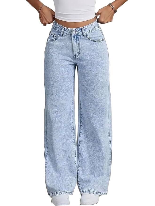 Nifty Women's Denim Stretchable High Waist Light Wash Baggy Jeans