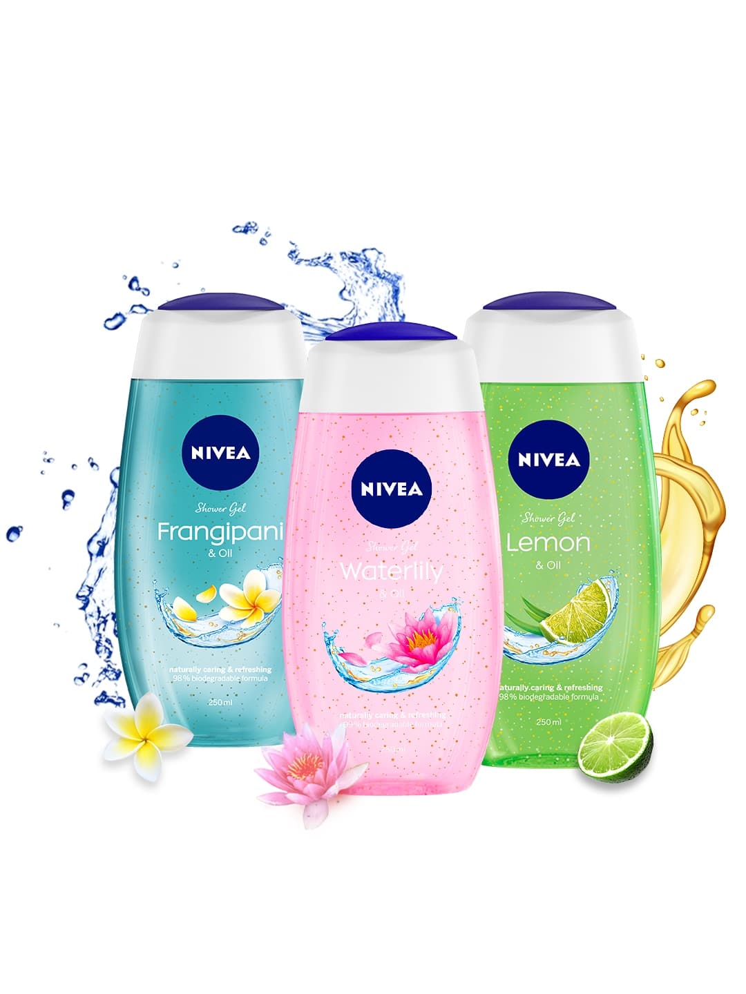 Nivea Set of 3 Shower Gel - Water Lily &amp; Oil + Lemon &amp; Oil + Frangipani &amp; Oil - 250ml