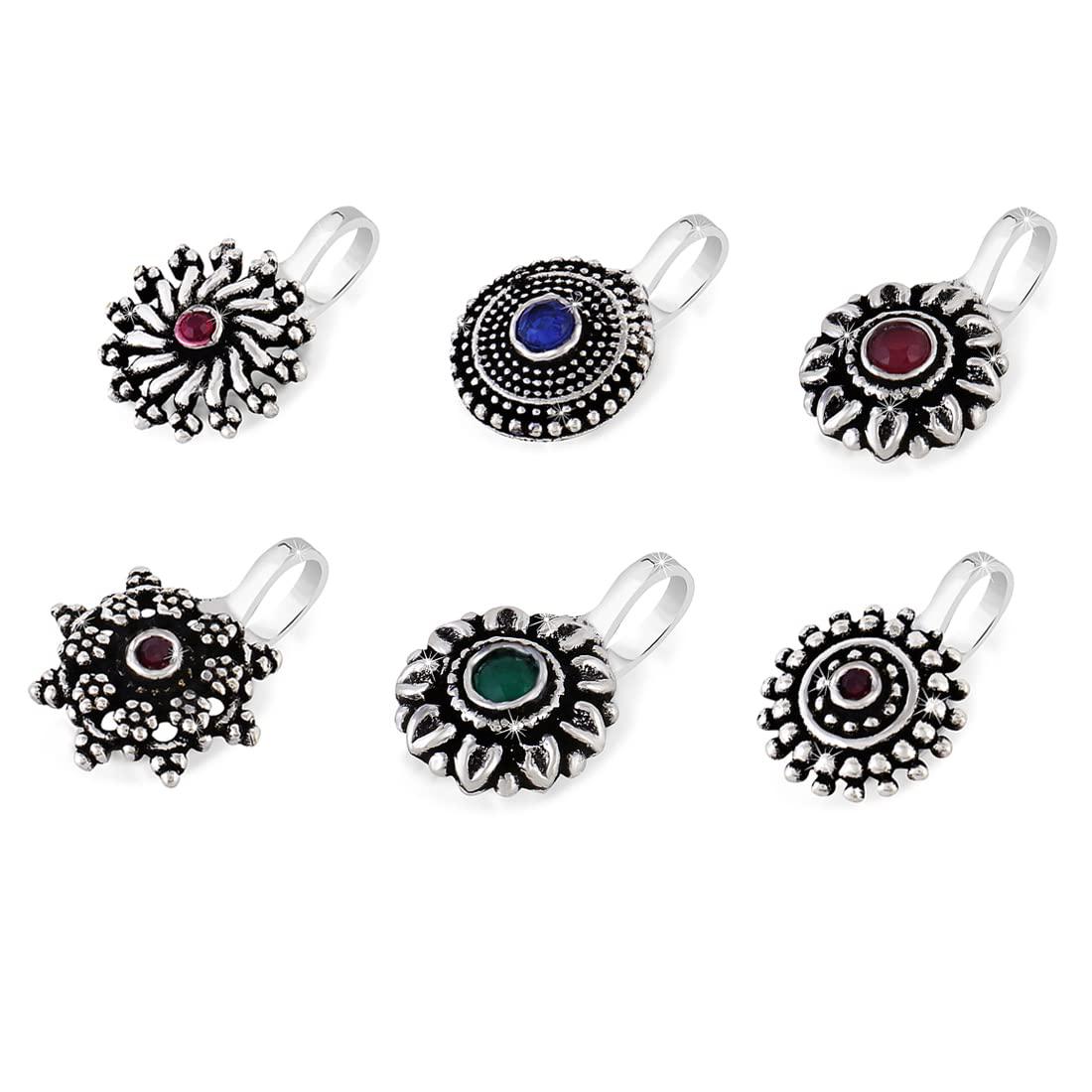 Yellow Chimes Nose Pin Traditional Silver Oxidised Nose Pins Yellow Chimes Nose Pin Traditional Silver Oxidised Nose Pins