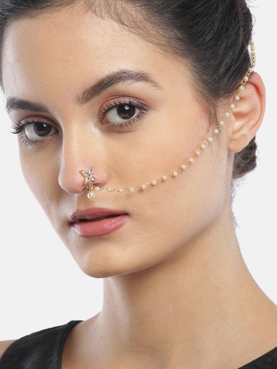 Priyaasi Gold Plated Chained Nose Pin Priyaasi Gold Plated Chained Nose Pin