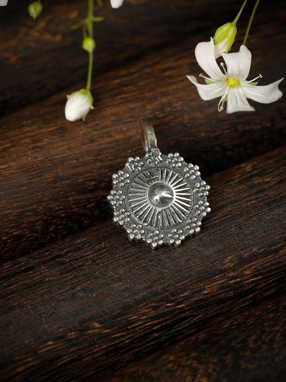 Priyaasi Floral Oxidised Silver Nose Pin Priyaasi Floral Oxidised Silver Nose Pin