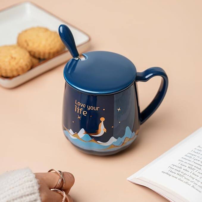 NYRWANA Coffee Mug with Lid &amp; Spoon