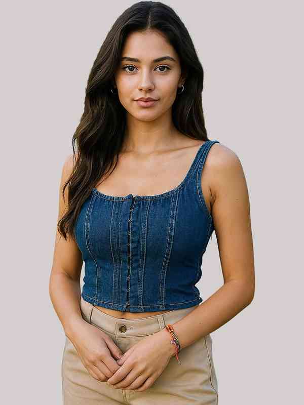 Nuevosdamas Denim Bustier Crop Top