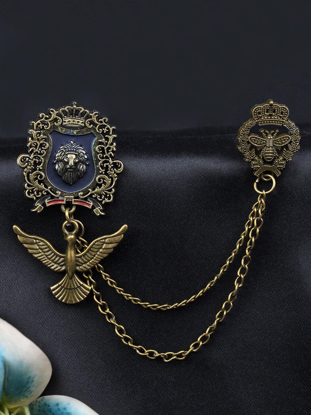 Kavove Men Azure Pride Eagle Crest Statement Brooch