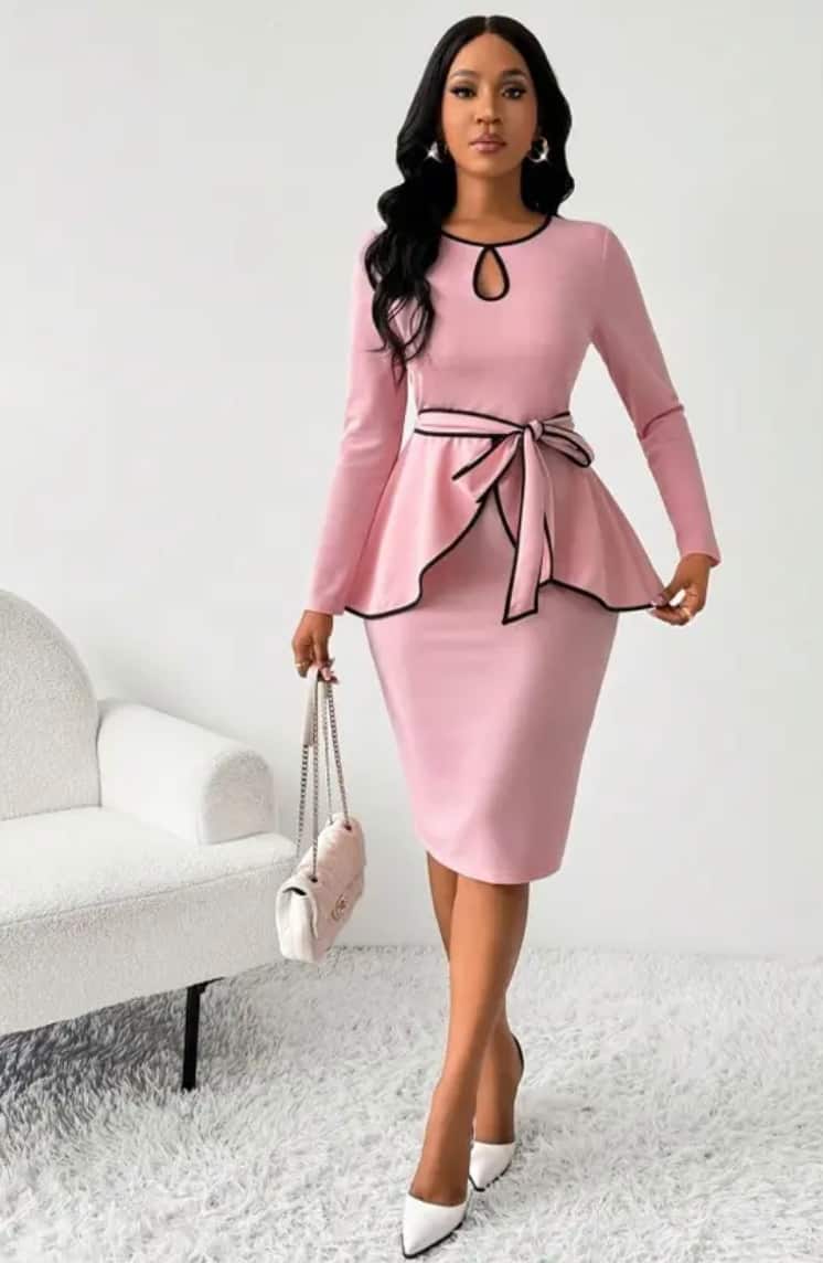 Omment Women's Bodycon Pink Knee Length Dress