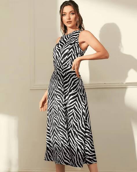 OMPAX Printed A-Line Midi Dress