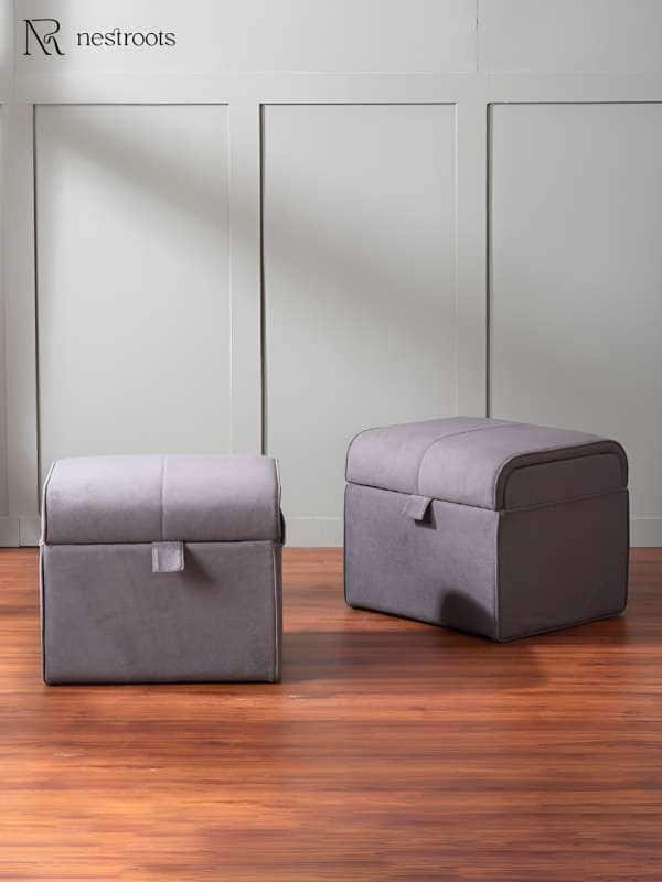 Nestroots Depot Collection Grey 2 Pieces Square Storage Ottomans