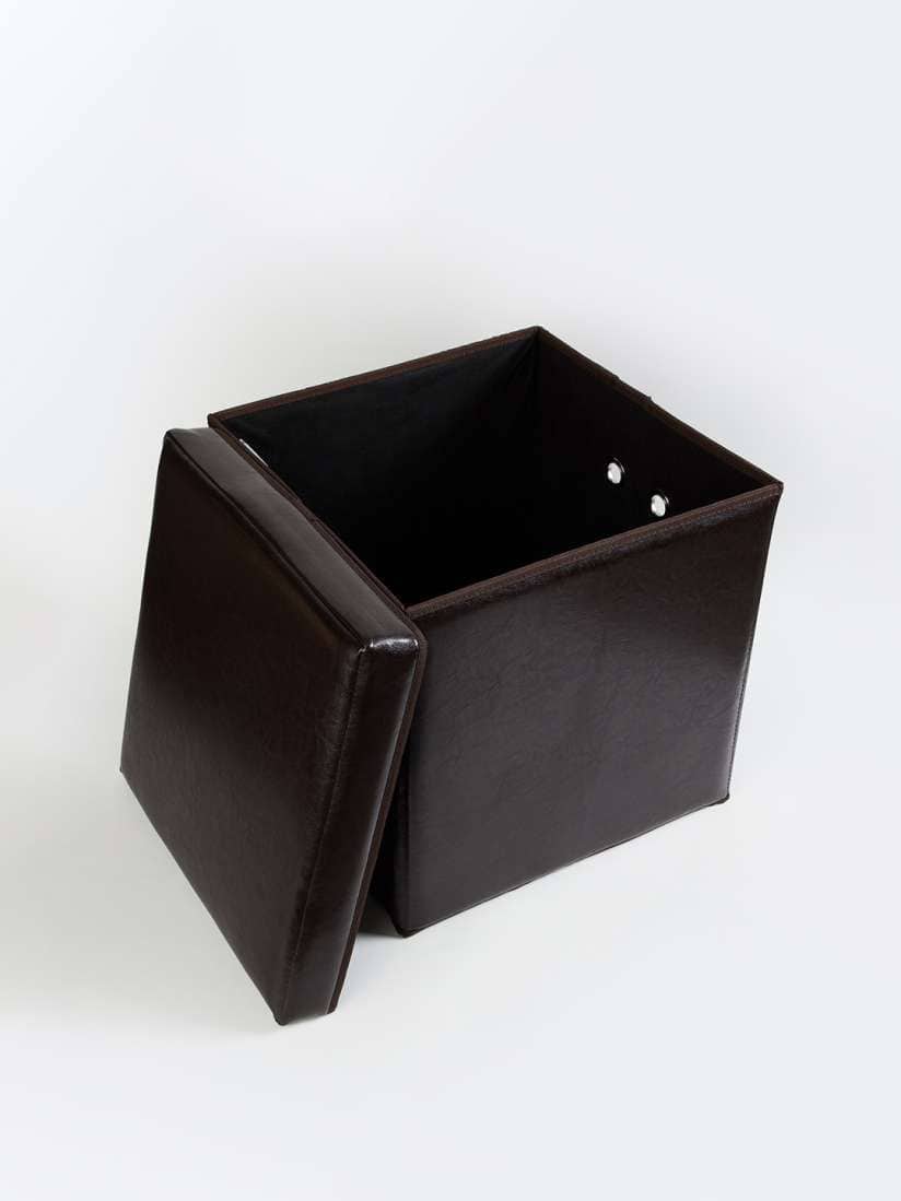 Home Centre Brown Sanderson Faux Leather Collapsible Storage Ottoman