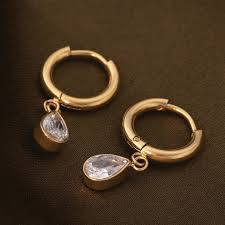 Palmonas Gold Plated CZ Solitaire Hoop Earrings