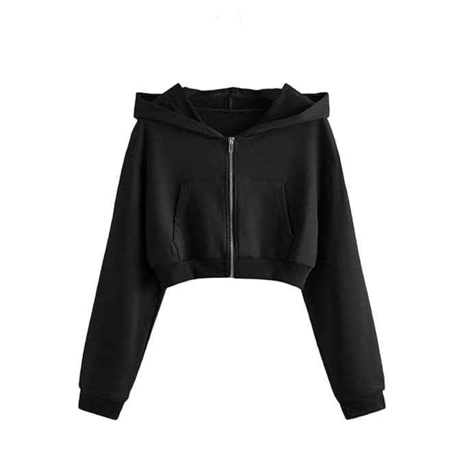 PDKFASHIONS Casual Solid Zip Crop Hoodie for Women PDKFASHIONS Casual Solid Zip Crop Hoodie for Women