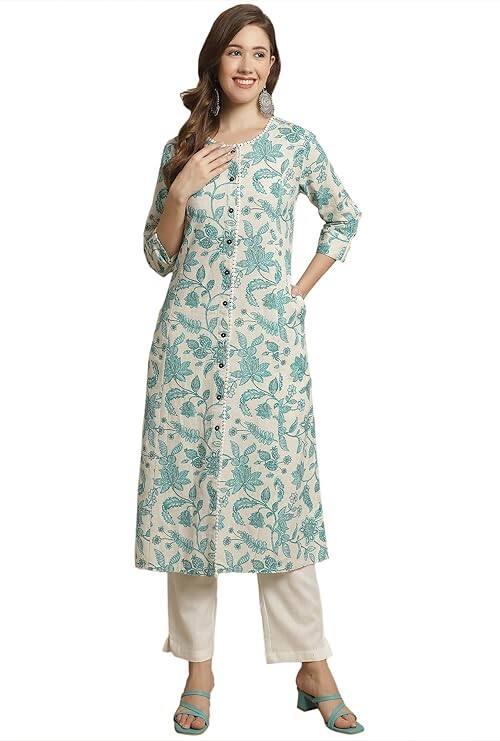 Pistaa's Women Cotton Floral Print A-Line Kurta