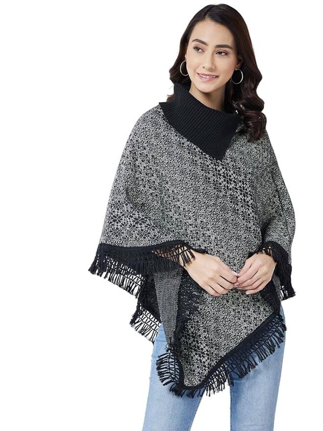 Pivl Wool Blend Striped Poncho for Women Pivl Wool Blend Striped Poncho for Women
