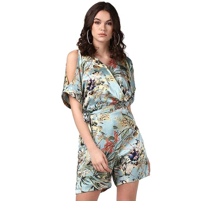 StyleStone Women's Satin Floral Playsuit Dress