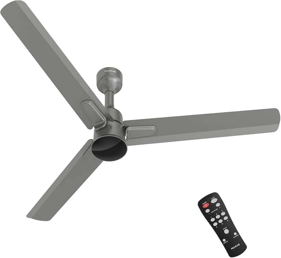 Polycab Silencio Mini DLX 5 Star 1200 mm 3 Blade Ceiling Fan (BLDC Motor with Remote | Titanium Grey | Pack of 1)