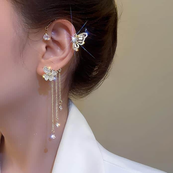 2PCS Butterfly Ear Cuff Earrings Gold Silver 2PCS Butterfly Ear Cuff Earrings Gold Silver