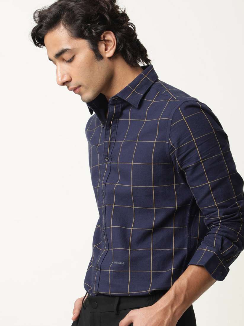 RARE RABBIT Men's Corneto Slim Fit Windowpane Checked Cotton Formal Shirt