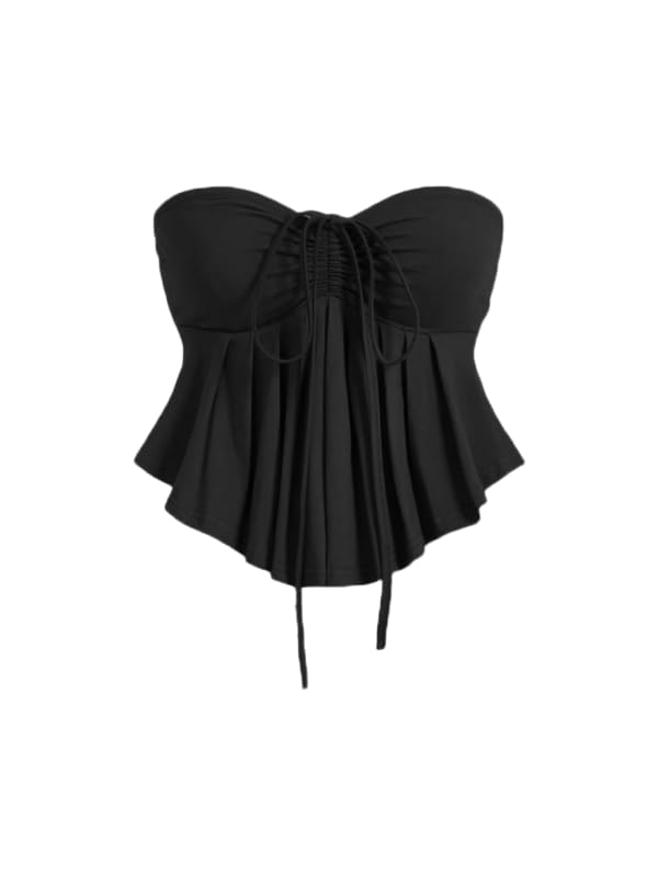 RAMAYAT DESIGNS Trendy Drawstring Front Off-Shoulder Ruffle Hem Tube Top