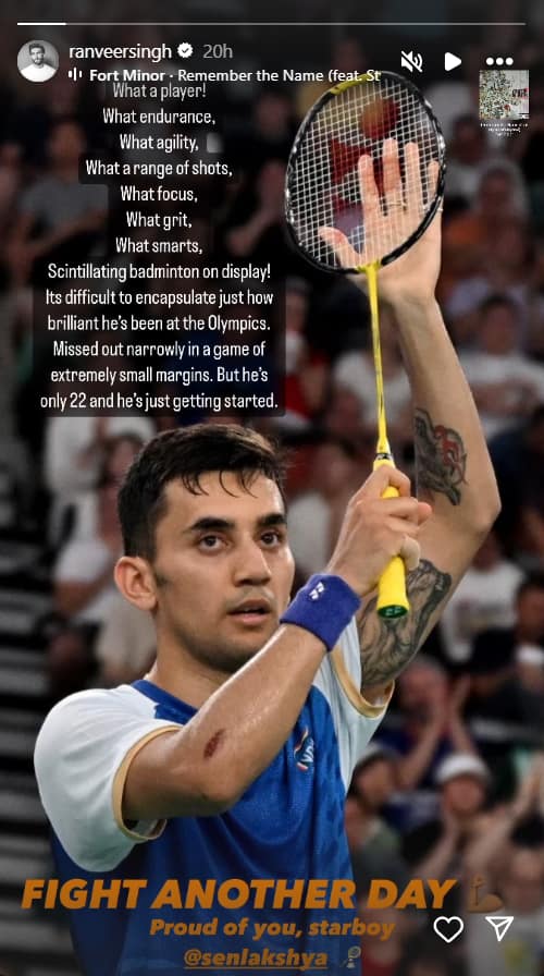 Ranveer Singh Roots For Lakshya Sen After Olympics Loss : 'He's Only 22 And Just Getting Started' | People News