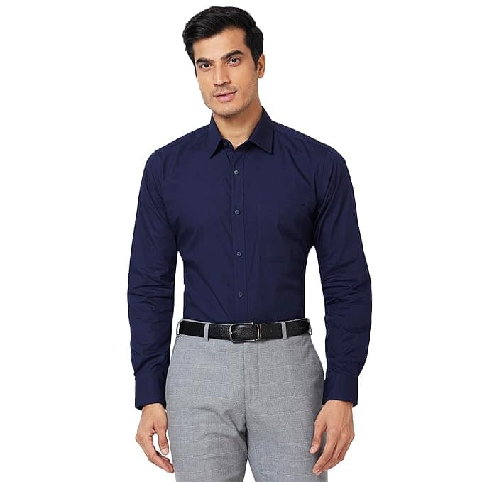 Raymond Men Slim Fit Solid Pattern Pure Cotton Semi Cutaway Collar Formal Shirt