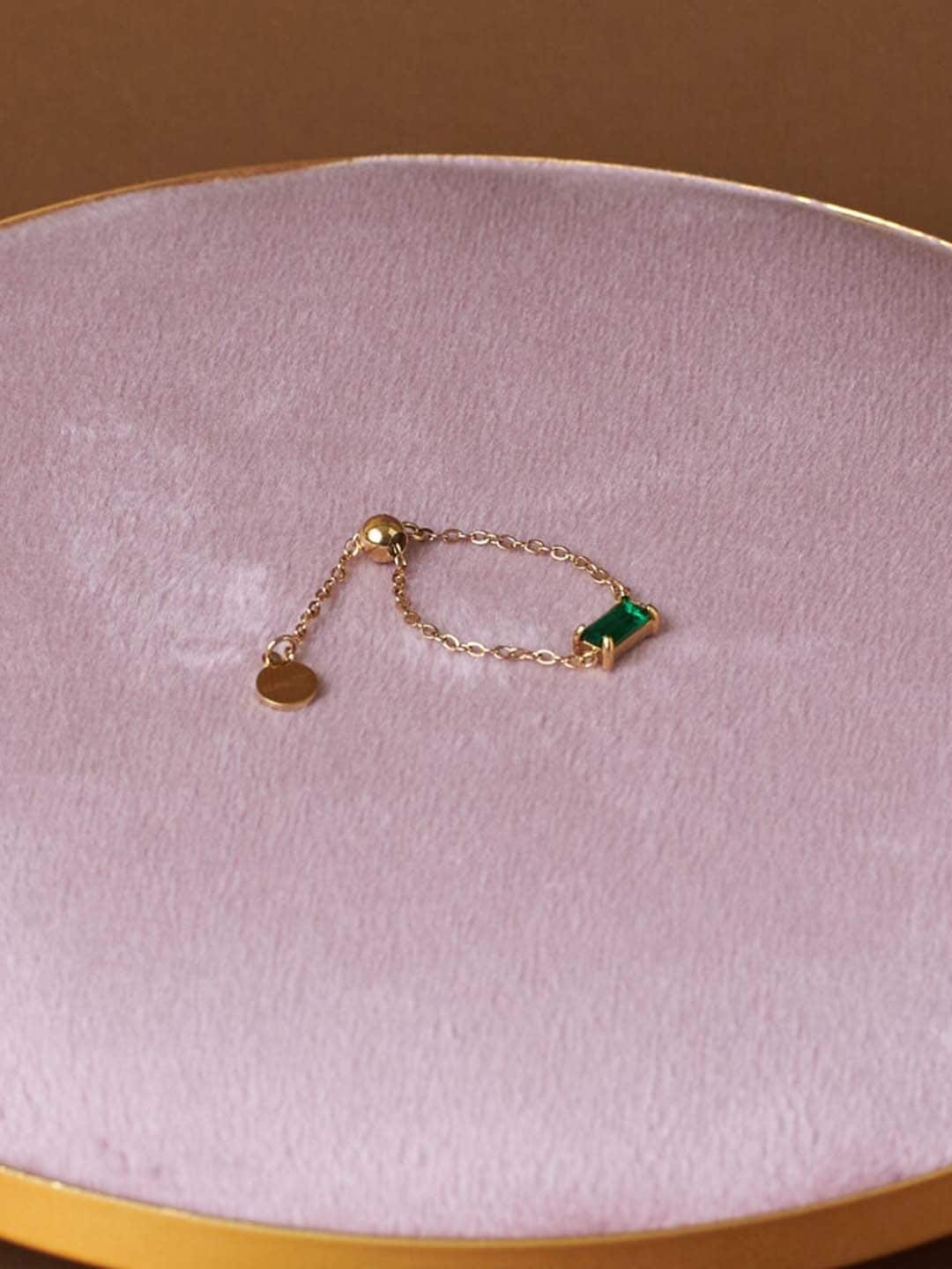 SALTY Women's Emerald Green 14k Gold Plated Adjustable Chain Rings