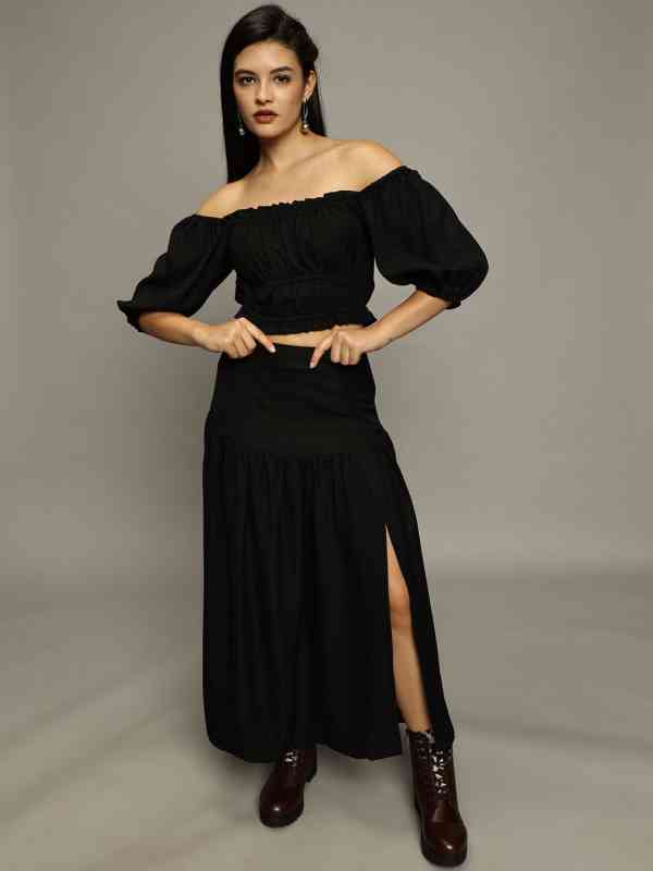 Roadster Off-Shoulder Crop Top and Skirt Co-Ords Roadster Off-Shoulder Crop Top and Skirt Co-Ords